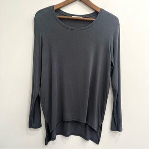 Joah Brown gray crewneck long sleeve tunic top high low hem modal spandex M/L